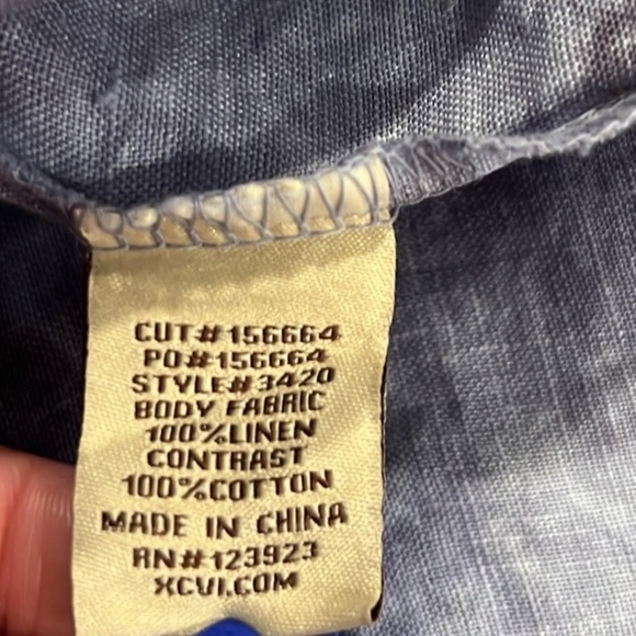 XCVI blue & white tie die v neck hooded linen lagenlook dress size Large - Picture 8 of 9